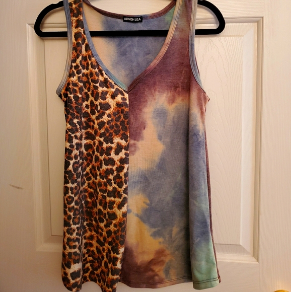 HEIMISH BRAND NWOT SMALL LEOPARD/TIE DYE TANK - Picture 1 of 3